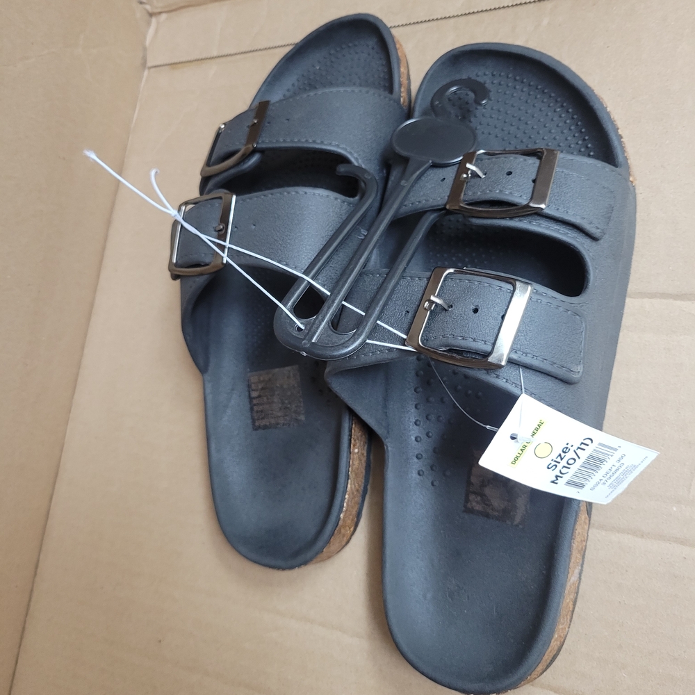 Men's Charcoal Double-Buckle Sandals